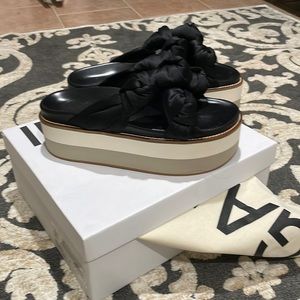 GANNI
Satin Knotted Platform Slide Sandals b